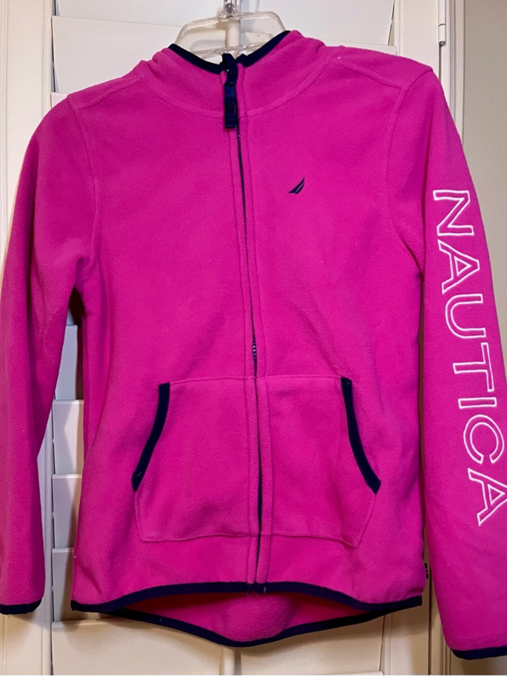 Nautica Girls Medium Hot Pink Full-Zip Utility Fleece Jacket with Front Pockets